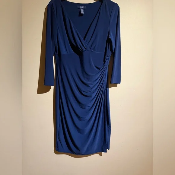 chaps blue dress CHAPS Womens Long Sleeve Sheath Dress UK 14 Large Navy Blue Polyester